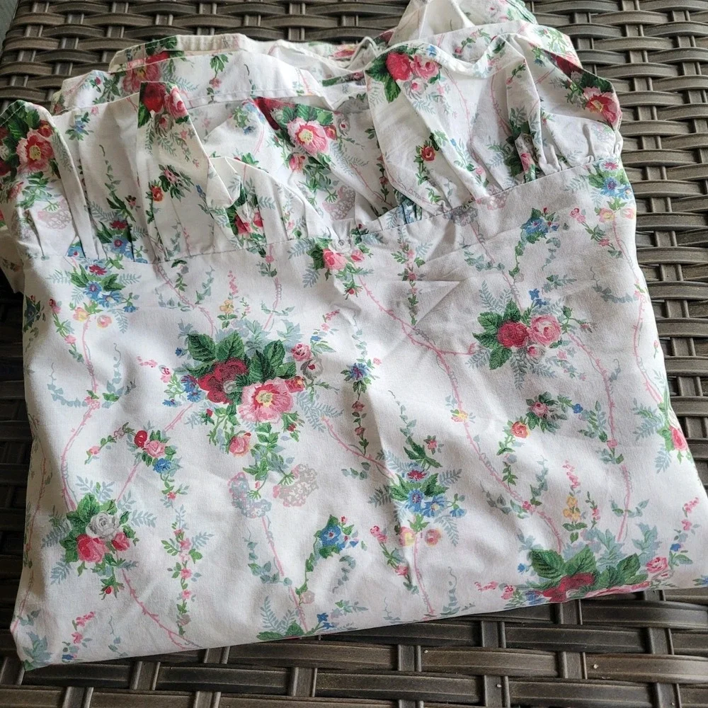 Vintage Ralph Lauren Blaine TWIN Ruffled Flat Sheet White Floral 100% Cotton